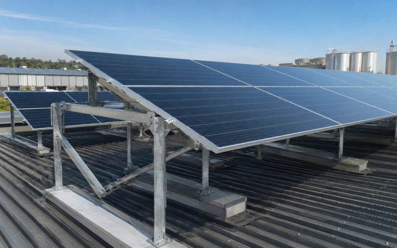 Struttura metallica zincata con pannelli fotovoltaici su copertura industriale
